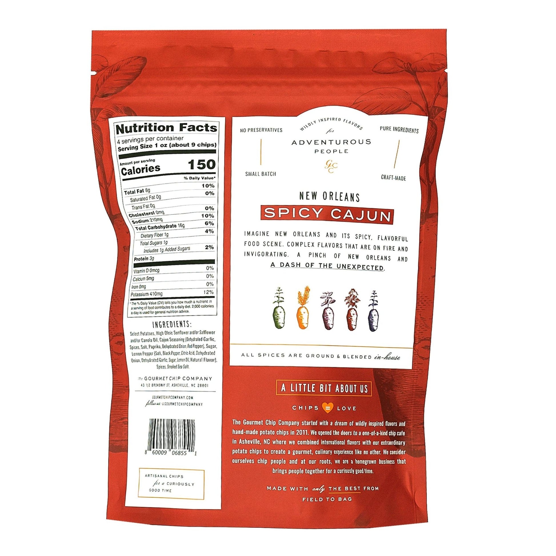 The Gourmet Chip Company - New Orlean's Spicy Cajun Thick Cut Potato Chips - Case of 12 - Dear John