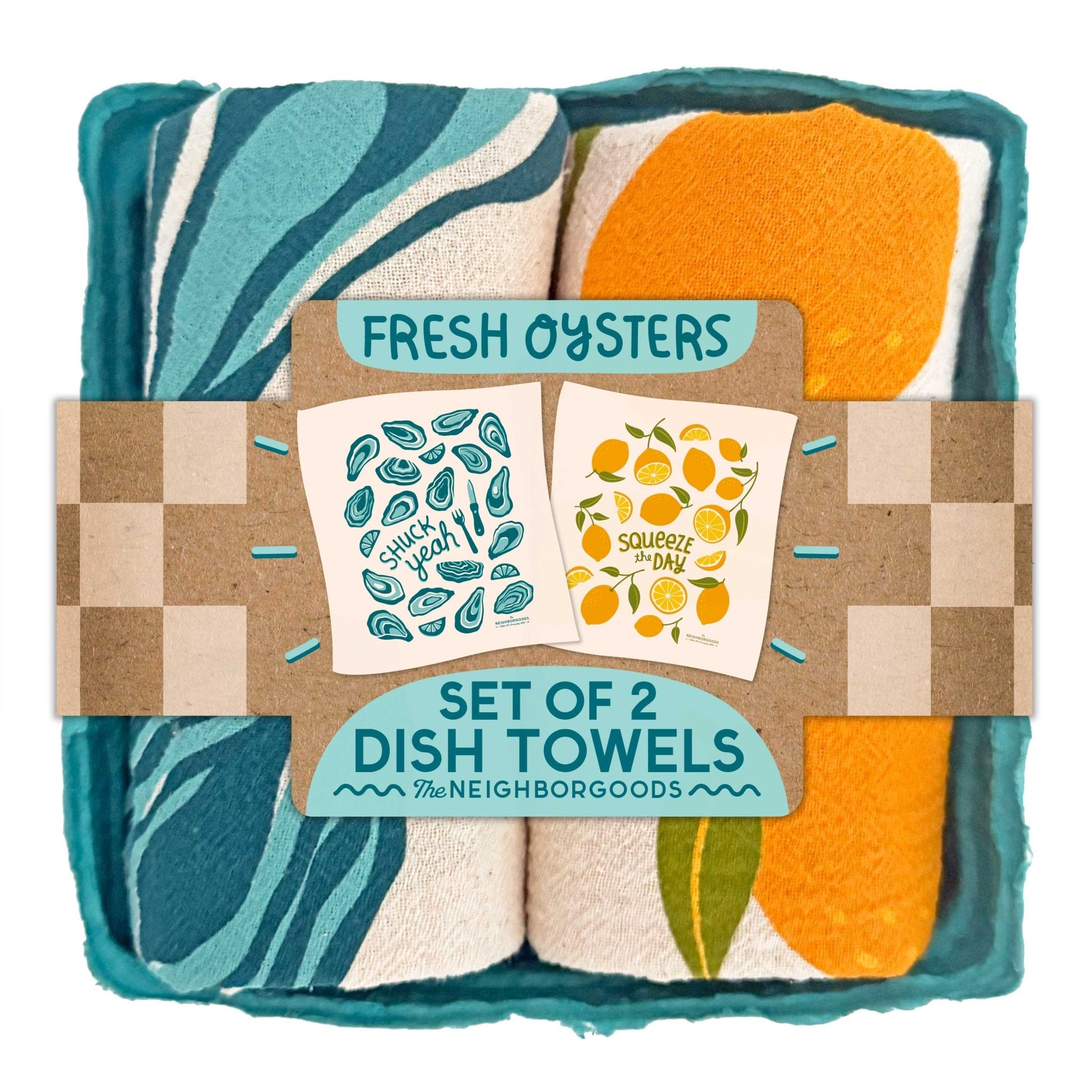 The Neighborgoods - FRESH OYSTERS (Oyster, Lemon) - Tea Towel Set of 2 - Dear John
