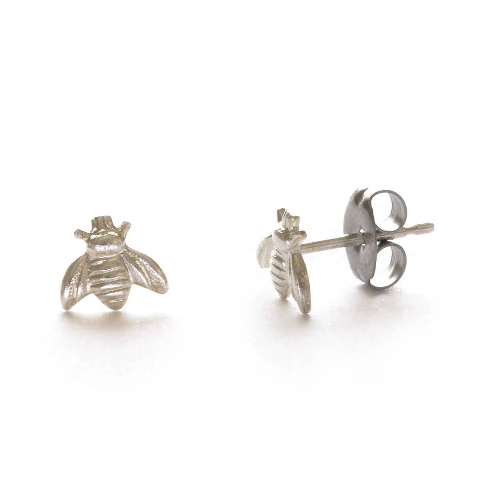 Tiny Bee Stud Earrings — Heavy 14k Gold Plate (7–10 µm), USA Vintage Molds - Dear John