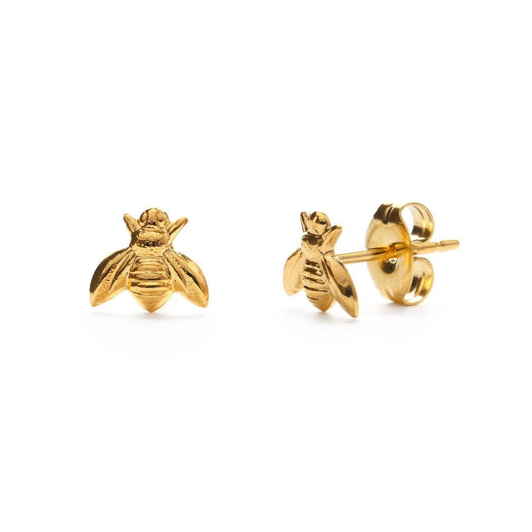 Tiny Bee Stud Earrings — Heavy 14k Gold Plate (7–10 µm), USA Vintage Molds - Dear John
