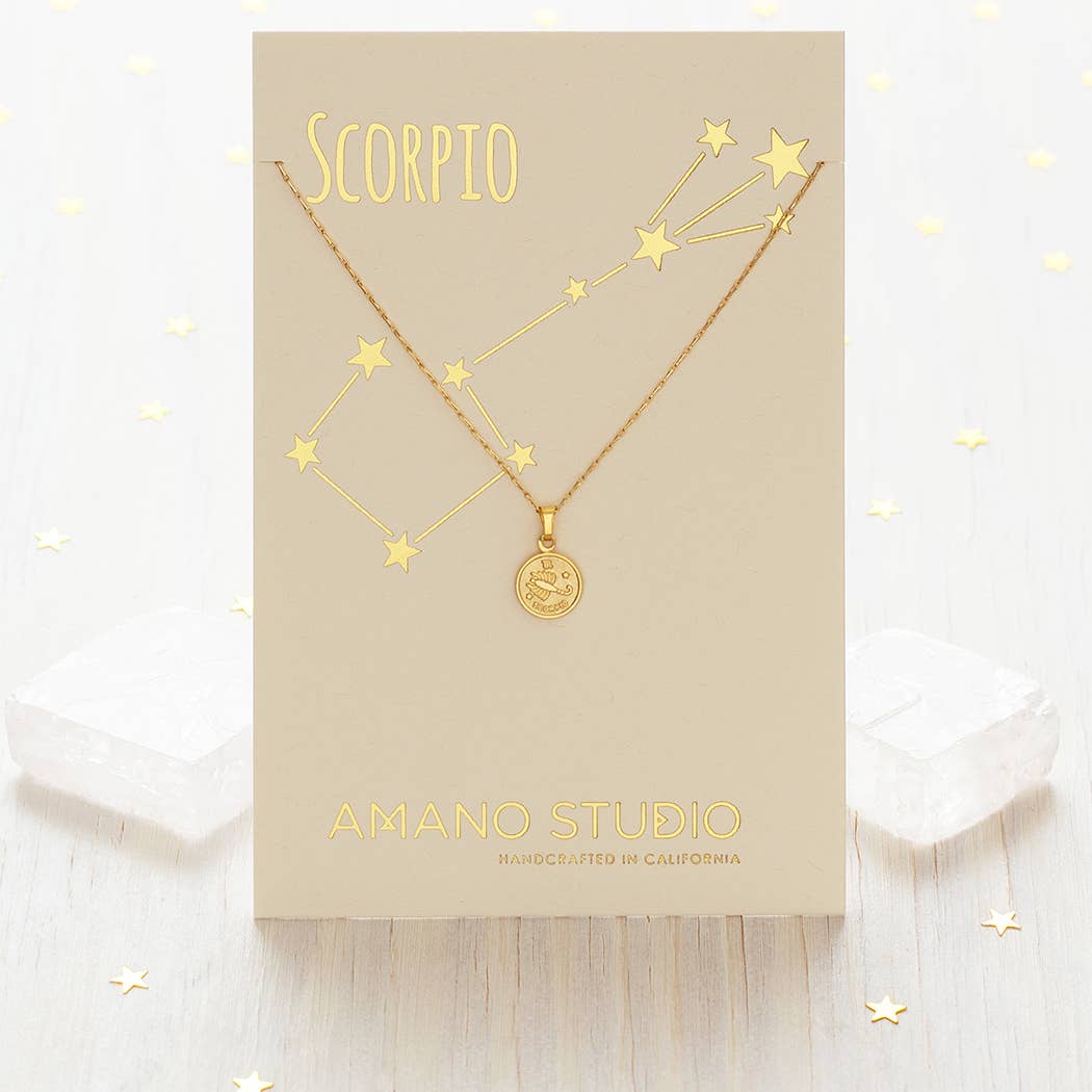 Tiny Zodiac Medallion Necklace — 14k Gold Over Brass (Singles) - Dear John