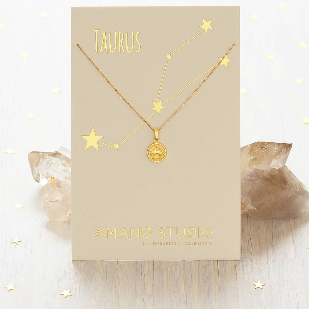Tiny Zodiac Medallion Necklace — 14k Gold Over Brass (Singles) - Dear John