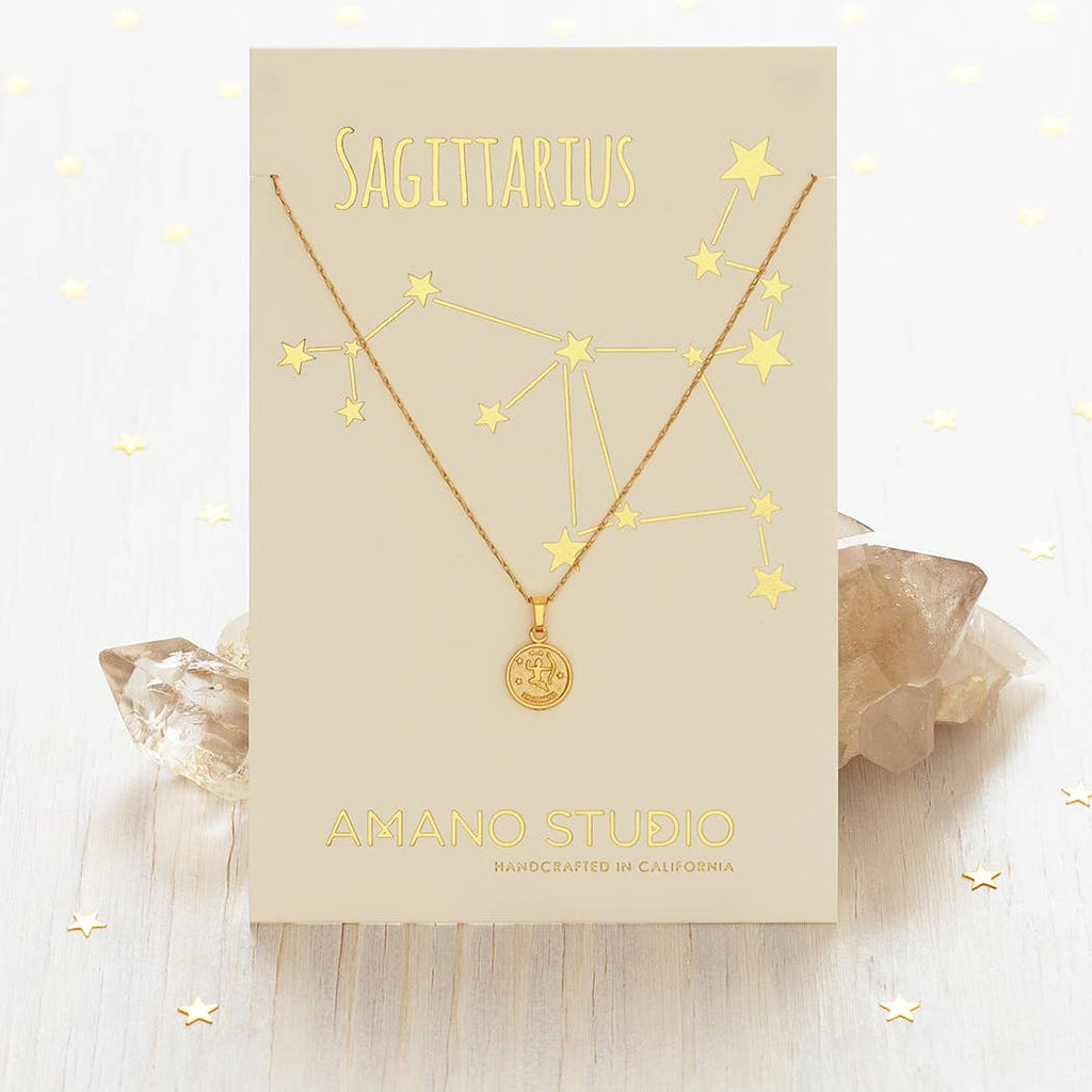 Tiny Zodiac Medallion Necklace — 14k Gold Over Brass (Singles) - Dear John