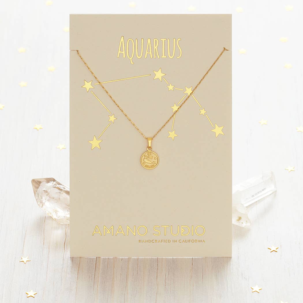 Tiny Zodiac Medallion Necklace — 14k Gold Over Brass (Singles) - Dear John