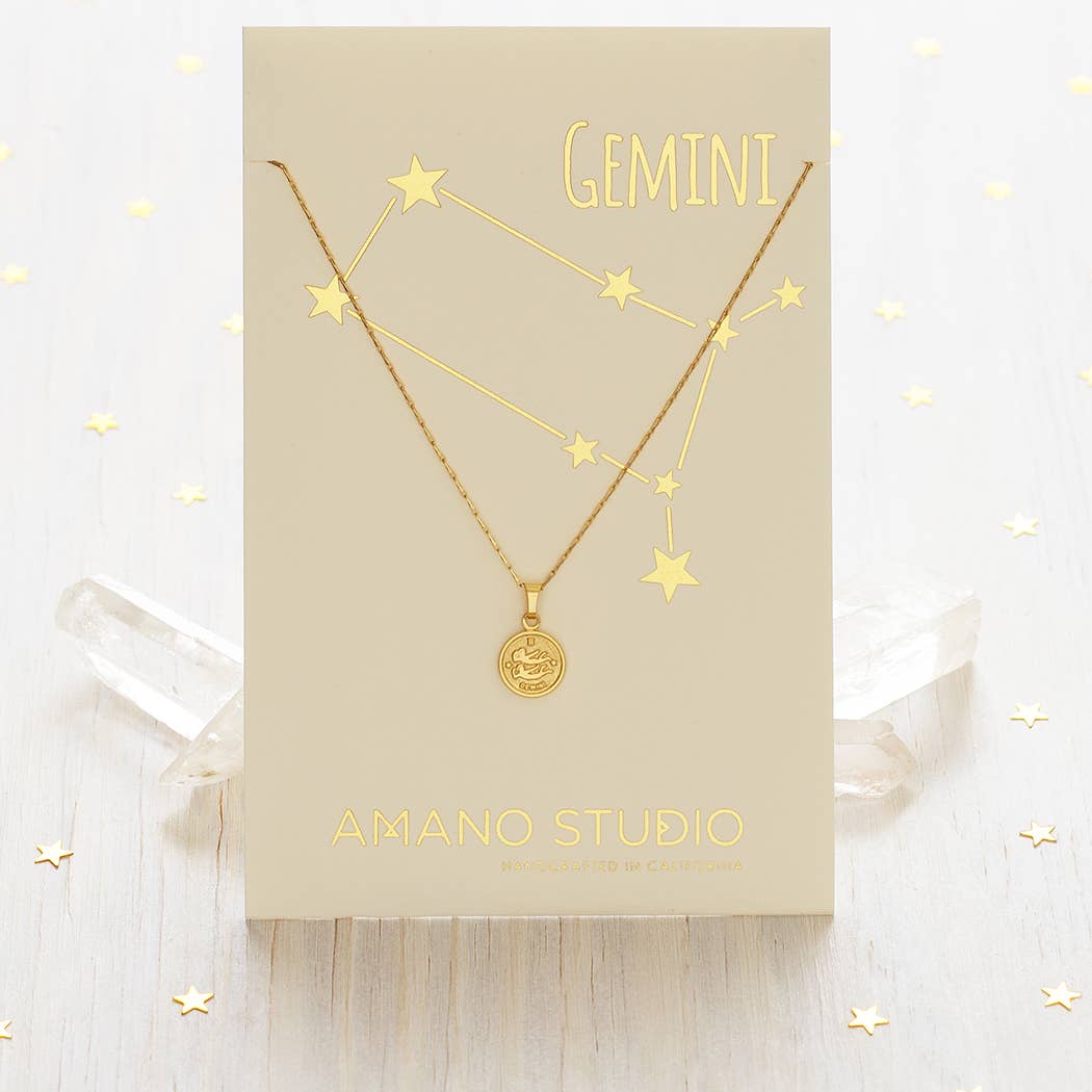 Tiny Zodiac Medallion Necklace — 14k Gold Over Brass (Singles) - Dear John