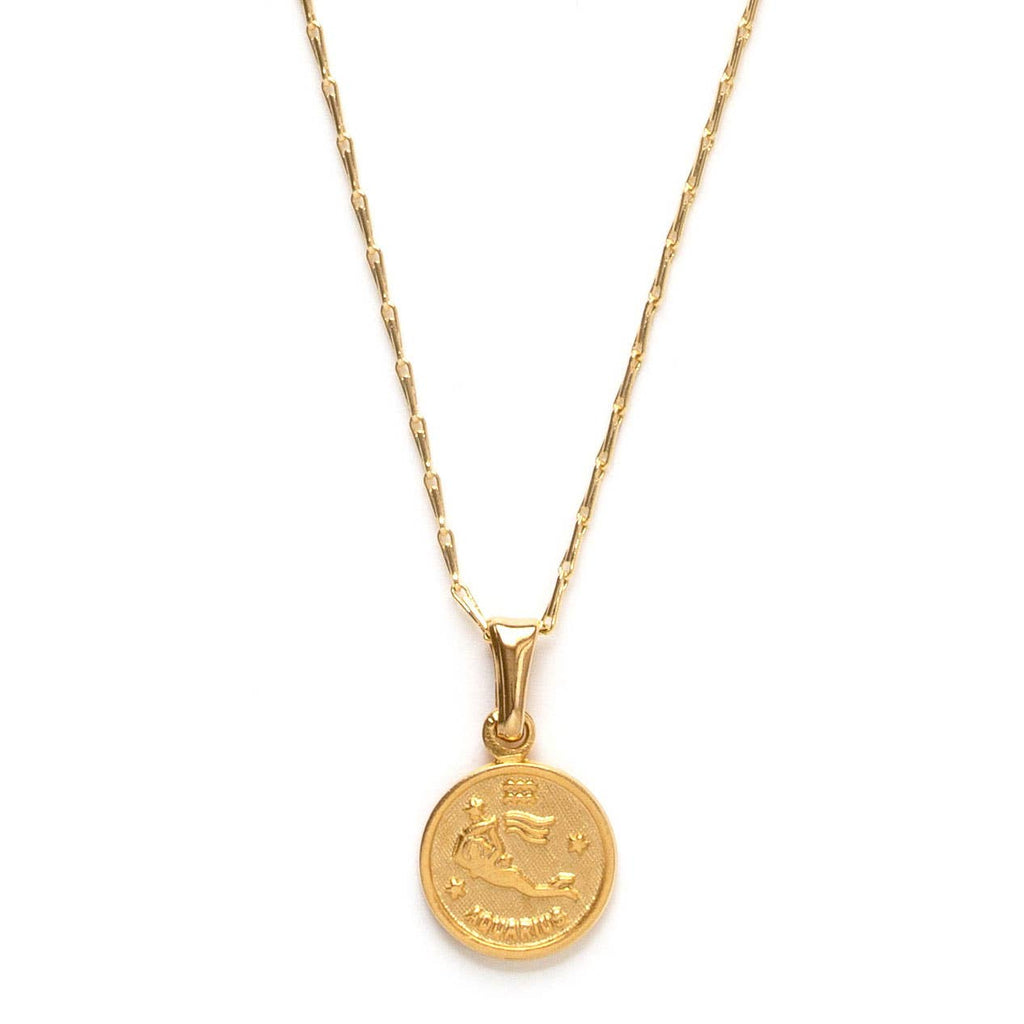 Tiny Zodiac Medallion Necklace — 14k Gold Over Brass (Singles) - Dear John