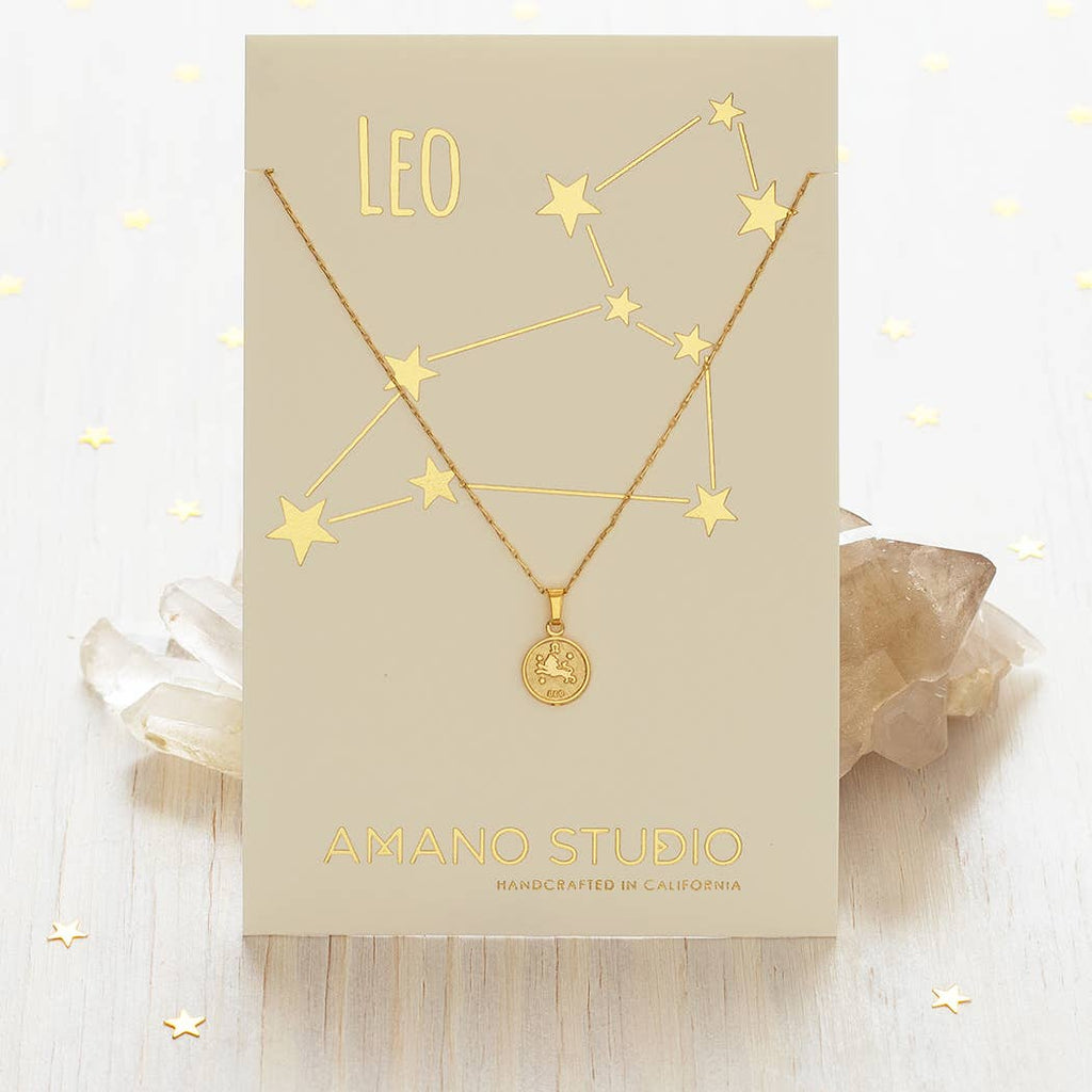 Tiny Zodiac Medallion Necklace — 14k Gold Over Brass (Singles) - Dear John