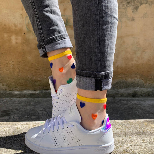 Tutu - transparent socks with multicolored hearts - Dear John