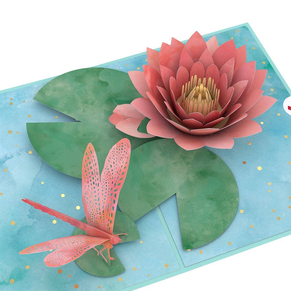 Water Lily Dragonfly Card, Pop - Up Cards 5x7", Flower - Dear John