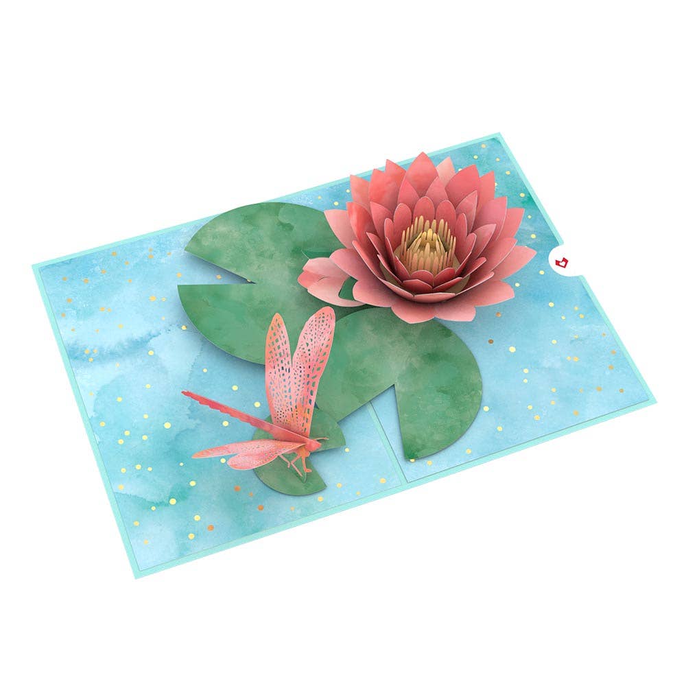 Water Lily Dragonfly Card, Pop - Up Cards 5x7", Flower - Dear John