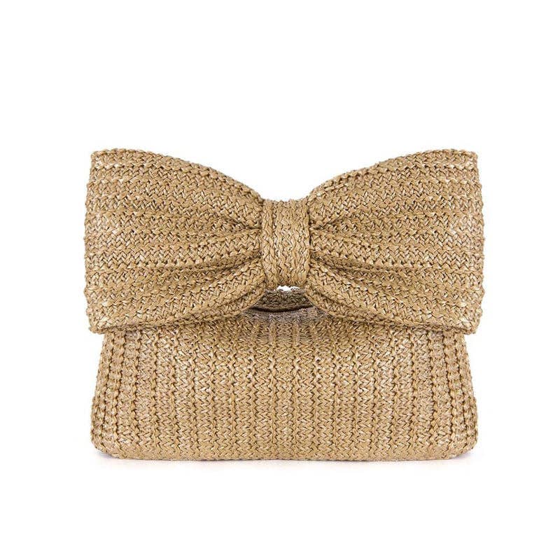 Women Summer Vacation Bow Straw Woven Handbag - Dear John