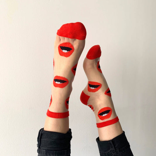 Women's novelty socks with red lips - Dear John