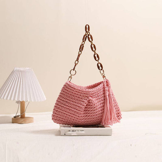 Woven Bag with Tassels Cotton Shoulder Bag for Casual Use - Dear John