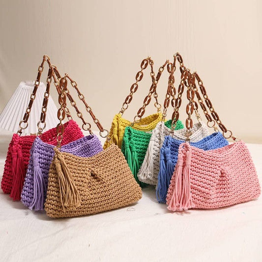 Woven Bag with Tassels Cotton Shoulder Bag for Casual Use - Dear John
