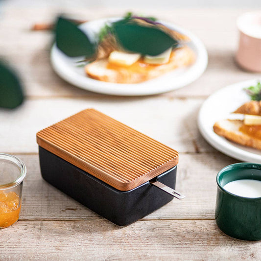 ZERO JAPAN USA - Butter Case with wooden Lid / w s.s butter knife - Noble Black - Dear John
