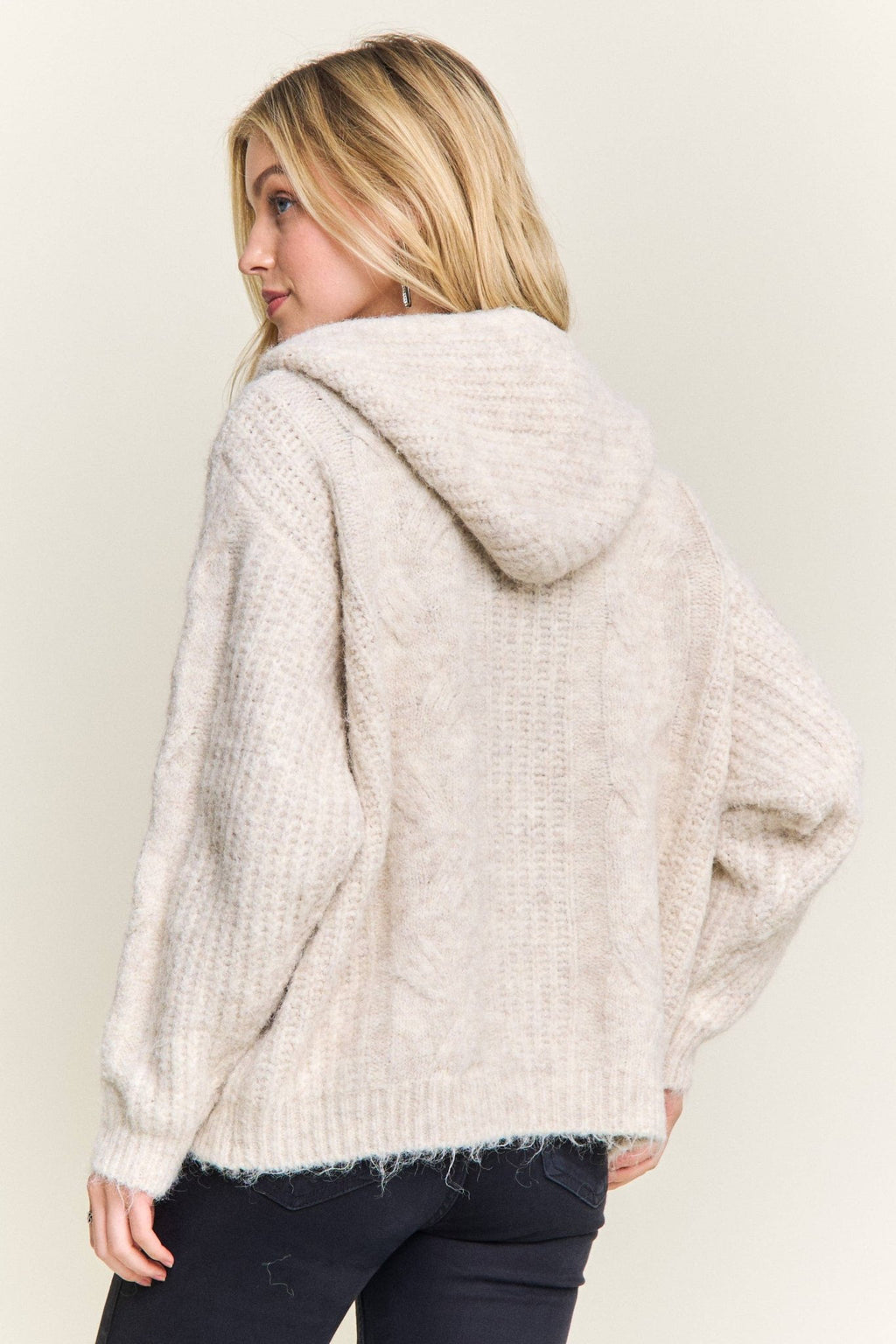 ZIP - UP TEXTURED KNIT HOODED CARDIGAN - Dear John