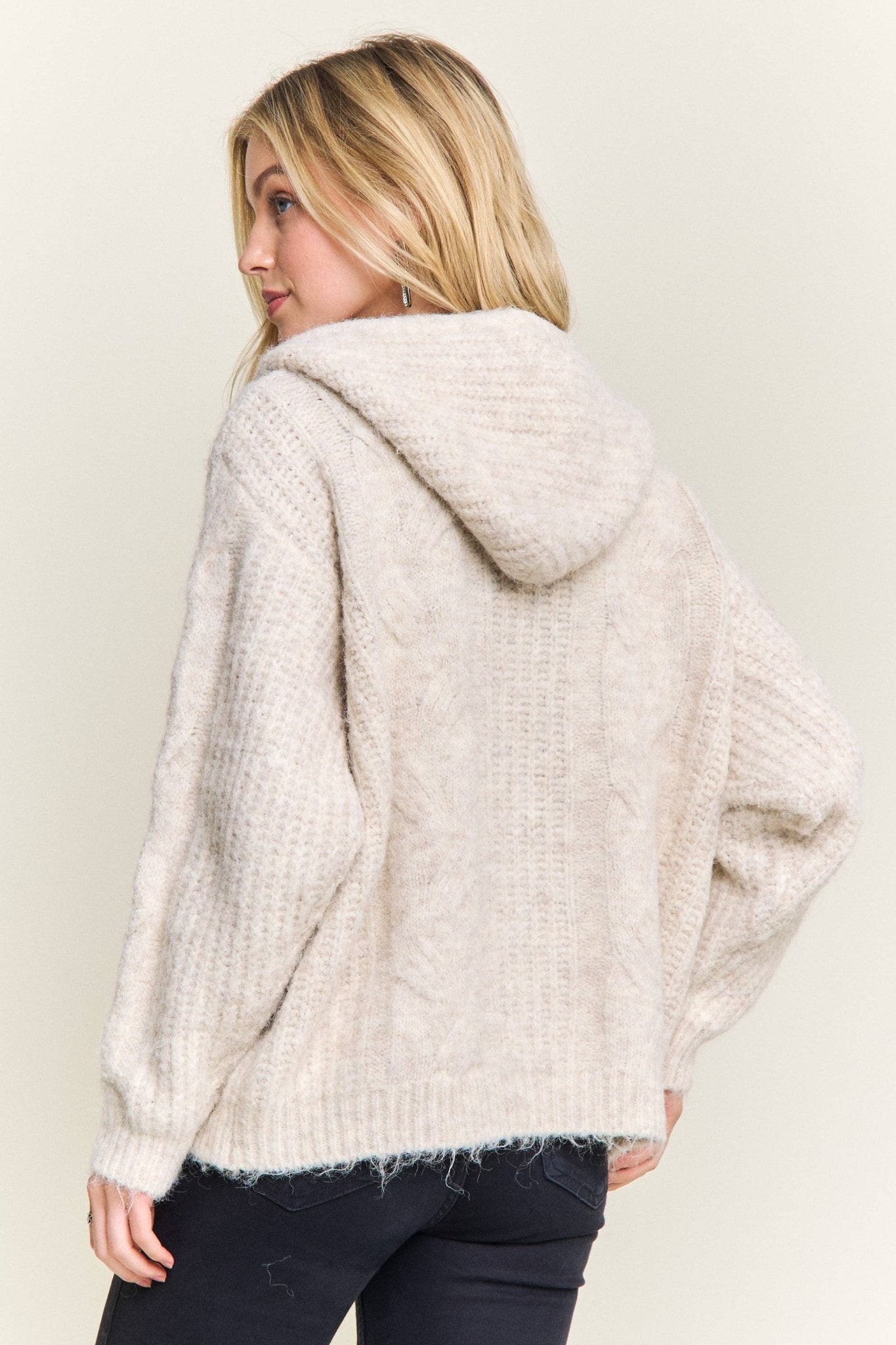 ZIP - UP TEXTURED KNIT HOODED CARDIGAN - Dear John