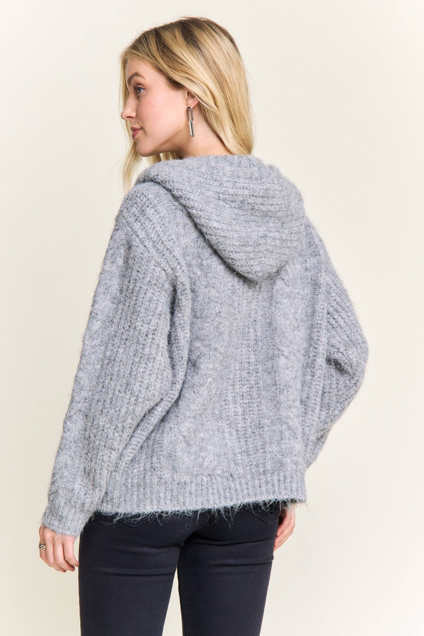 ZIP - UP TEXTURED KNIT HOODED CARDIGAN - Dear John